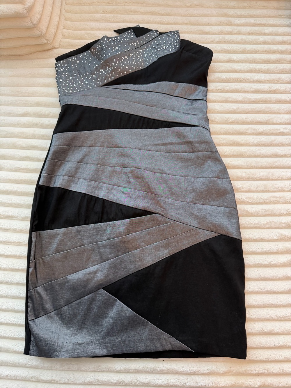 City Triangles Strapless Black and Silver Paneled Sheath Dress